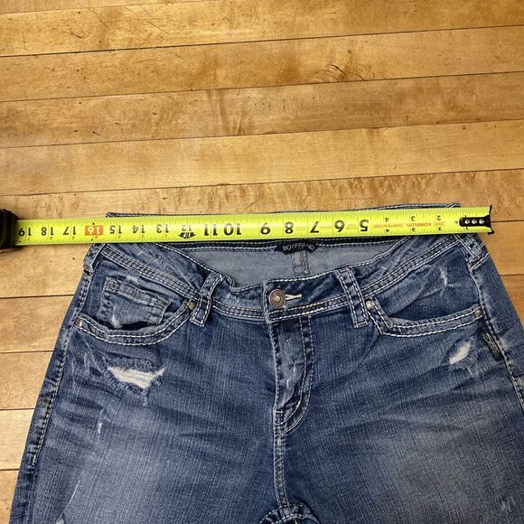 Silver Boyfriend Jeans Size 29/25 Distressed Medium Wash Super Stretch Mid Rise - Picture 2 of 16